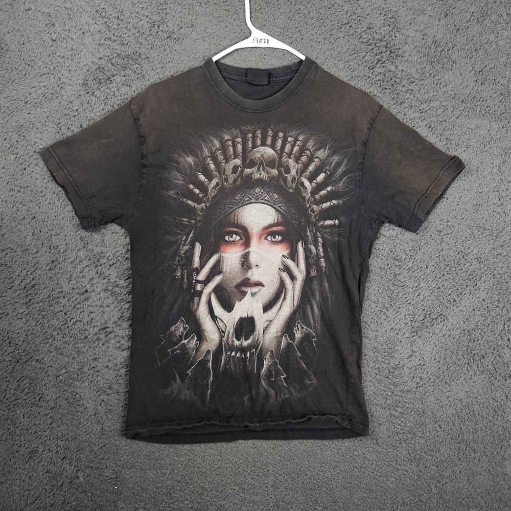Spiral Direct Native American‎ Skull Wolf Graphic T Shirt Mens Medium